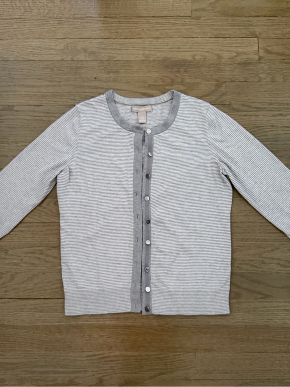 Banana Republic Silk blend Striped Light Gray Striped Button Front Cardigan Top